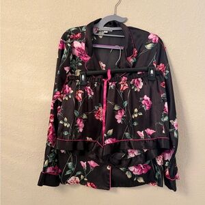 In Bloom by Jonquil Womens Lace Trim Shorts Pajama Set Floral Black Size Medium
